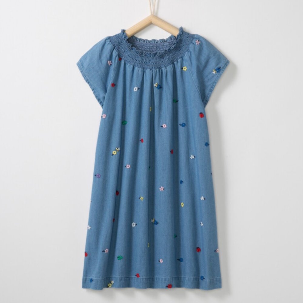 HANNA ANDERSSON Adorable Embroidered Chambray Dress